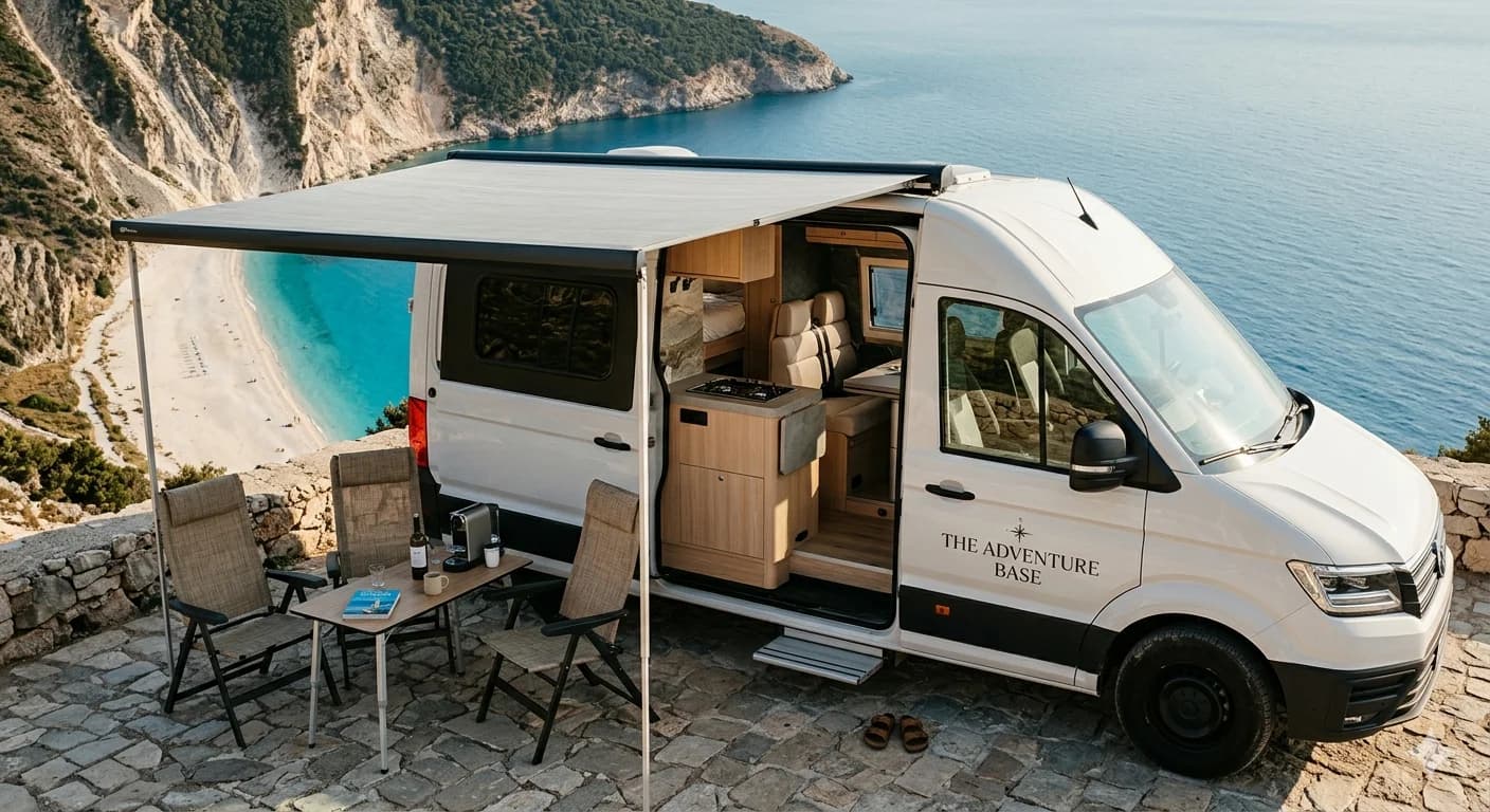 VW Crafter Adventure Base on a coastal road